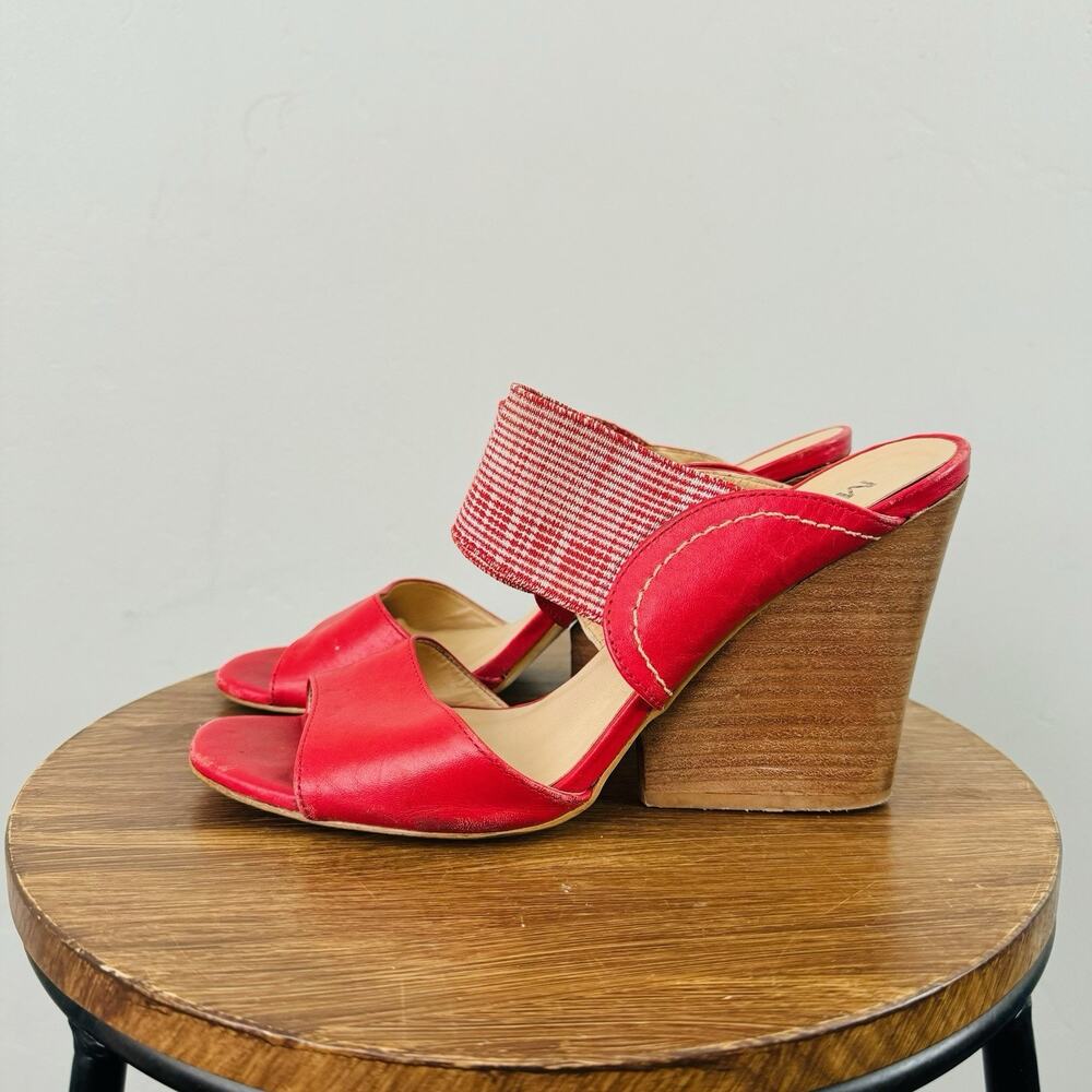 Melina Red Leather Slip On Wedges Women’s Size 10